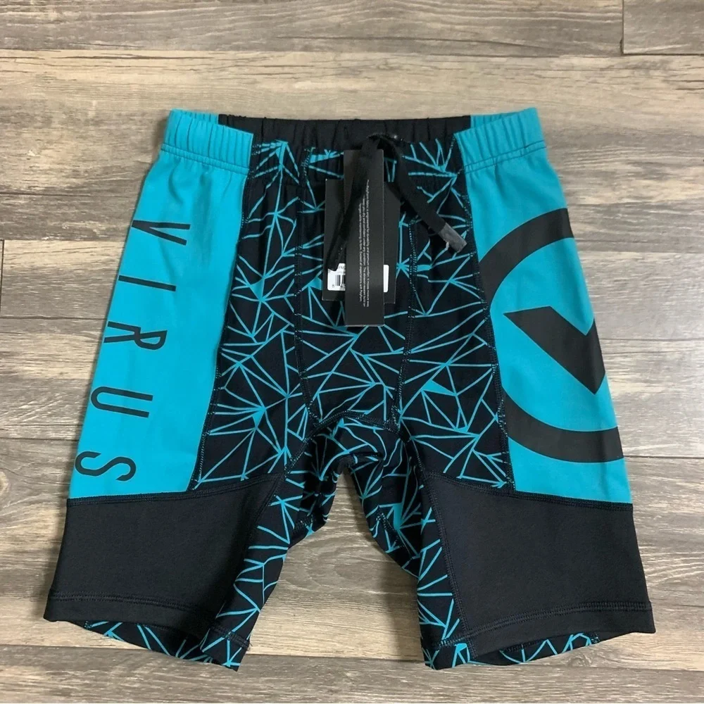 Virus compression Men's Teal and Black Geometric Shorts